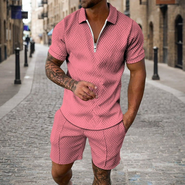 XIAOFFENN Mens Short Sleeve Casual Shirt and Shorts Sets Two Piece