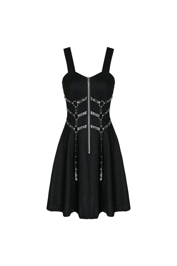 XIAOFFENN Princess Dress For Women, Gothic Dress Vintage Plus Size Goth Dresses for Women Punk Dress Strap Style Sleeveless Off Shoulder Mid Length Dress