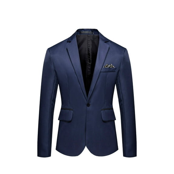 XIAOFFENN Trench Coat For Men, Men's Prom Sports Coat Slim Fit Single Breasted Formal Dress Suit Jacket Blazers Navy Large