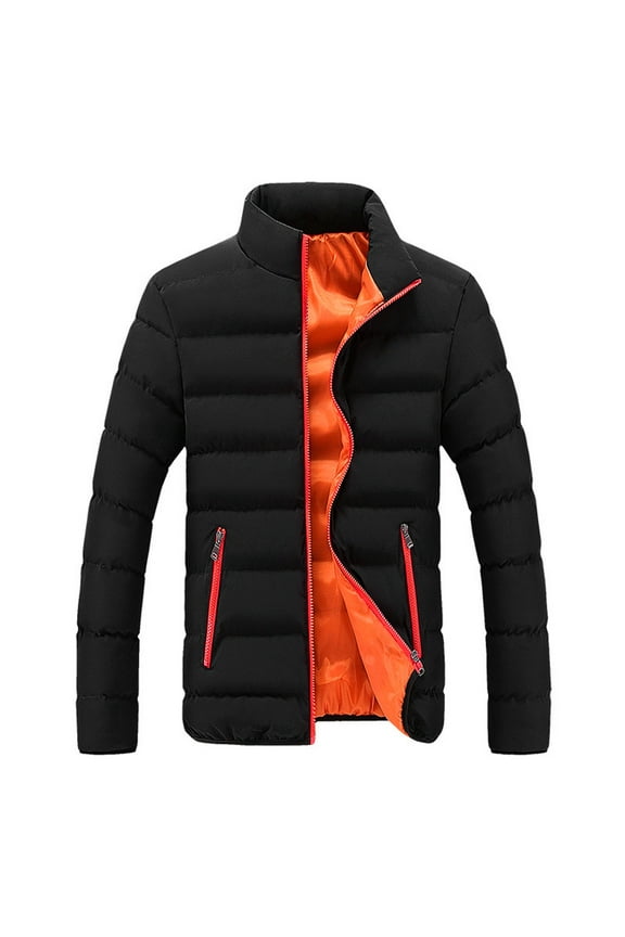 Trench Coat For Men, Outerwear Warm Fit Thick Men Slim Jacket Casual Coat Winter Bubble Men's Coat & Jackets Jacket Mens Quilted Jacket Outerwear Orange 3X-Large