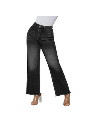 XIAOFFENN Loose Jeans For Women Petite Jeans For Women Petite Length Women  Fashion High Waist Wide Leg Stretch Thin Stitching Denim Flared Pants Denim
