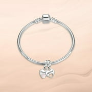 XIAOGZAHUOP Beautiful 925 Sterling Silver Mother and Daughter Heart to Heart Combination Beaded Bracelet Accessory - A Lovely Symbol of Love and Connection
