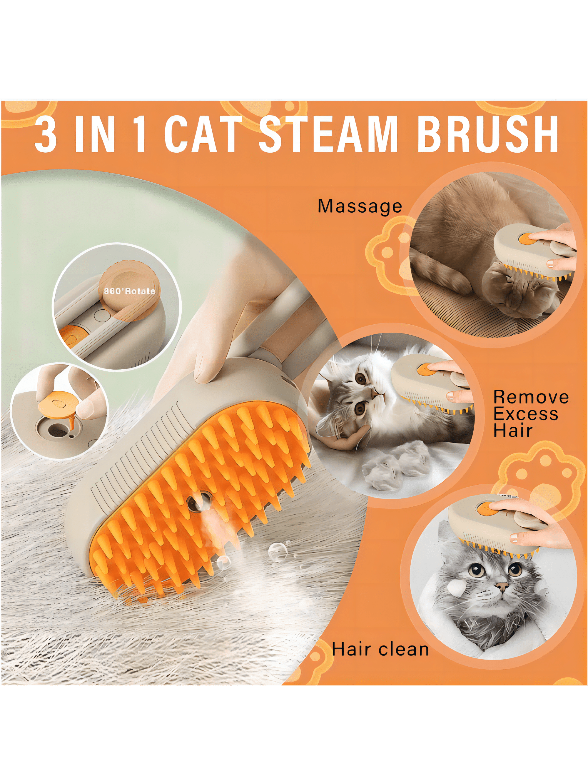 XIAOGZAHUOP Rechargeable USB Dog Bathing Brush with 3In1 Cat Steam Brush AntiFlying Hair