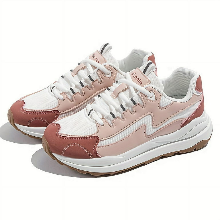XIAOGZAHUOP Trendy Women s Preppy Chunky Running Walking Sneakers in Contrast Colors Low Top All Match Trainers for Casual Sports inspired Style