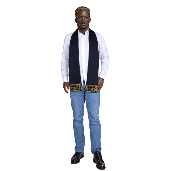 XIAOHUAGUA 2 Pcs African Black and Gold Embroidered Hatand Sash Scarf Kufi Hat Men Hats and Stole Sash for Black African History Men Accessory Cap