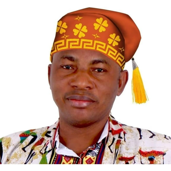 XIAOHUAGUA African Kufi Hat with Gold/White/Black Embroidery Ankara Cotton Kufi Hats Men Accessory Cap with Tassel