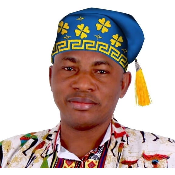 XIAOHUAGUA African Kufi Hat with Gold/White/Black Embroidery Ankara Cotton Kufi Hats Men Accessory Cap with Tassel