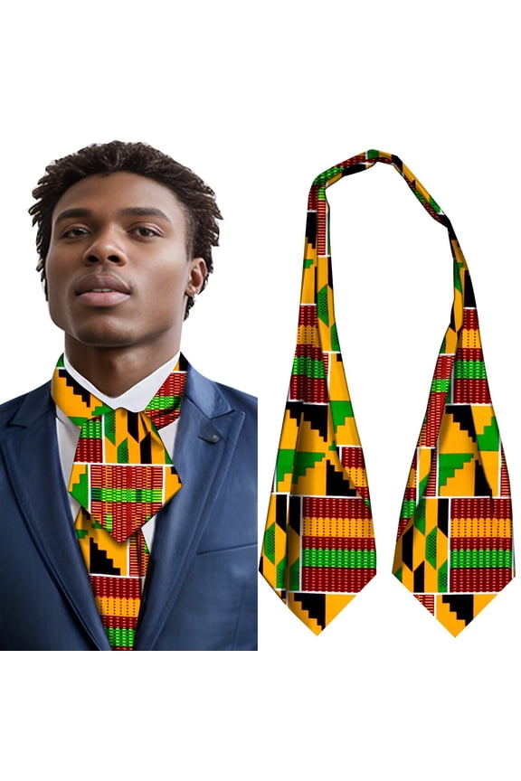 African Men's Kente Self-Tied Neck Cravat Tie Ascot Tie Formal Party Wedding Cravats