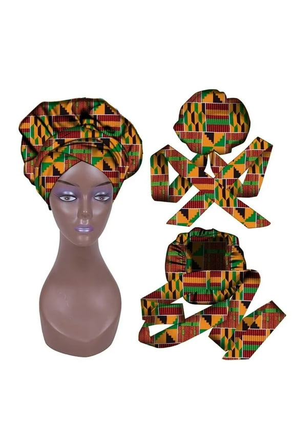 African Print Hair Bonnet Turbans Head Scarf Headwraps for Women Sleeping Ankara Hair Wrap Cap