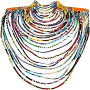 XIAOHUAGUA African Women Handmade Necklaces Ankara Kente Necklace Long Multi Strand African Wax Collar