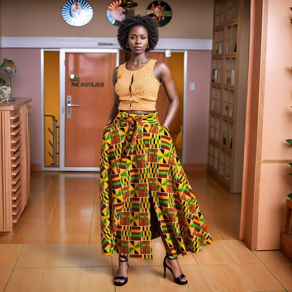 XIAOHUAGUA African Women Skirt with pocket and belt Elastic waist