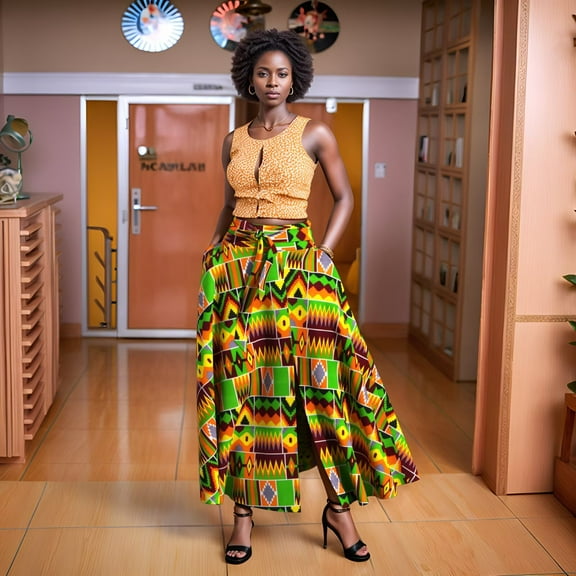 XIAOHUAGUA African Women Skirt with pocket and belt Elastic waist