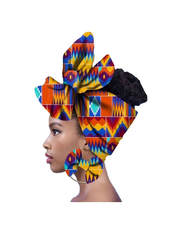 Fashion African Head Scarf And Warrings 2 Pieces Women Headwear Wax Ankara Hairband
