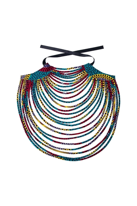 Women Handmade Necklaces Ankara Kente Necklace Long Multi Strand African Wax Collar