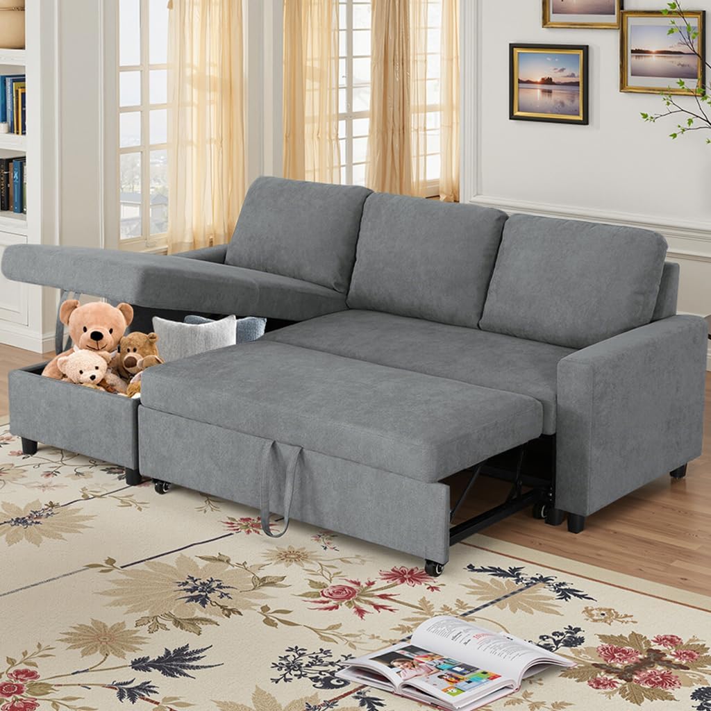 XIAOJIAWU Convertible Sleeper Sofa Bed L Shaped Modular Sectional Couch ...