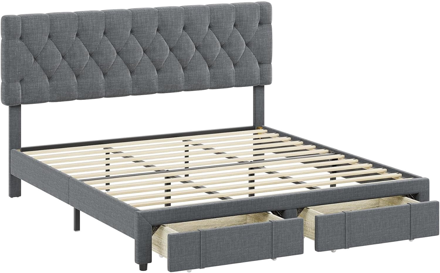 XIAOJIAWU Full Size Bed Frame with 2 Storage Drawers, Upholstered ...