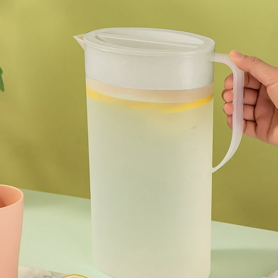 XIAOLE 0.63 Gallon/2.4 Litre Plastic Pitcher with Lid, BPA-FREE Eco-Friendly Carafes Mix Drinks Water Jug for Hot/Cold Lemonade Juice Beverage Jar Ice Tea Kettle (81oz, White)