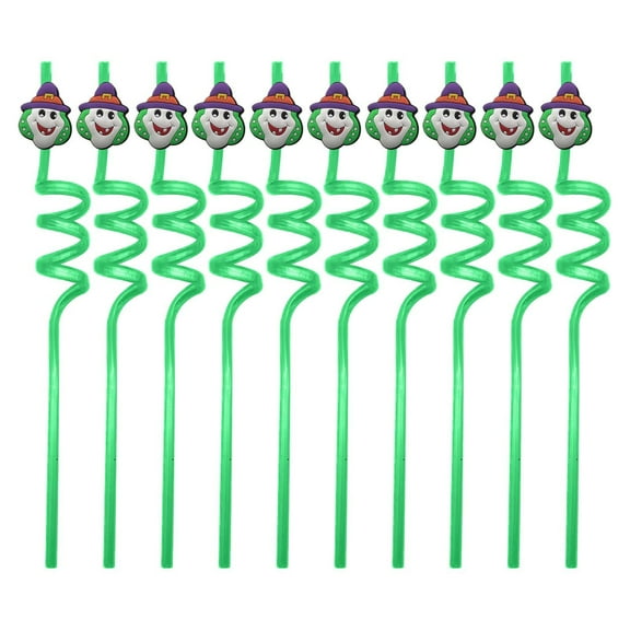 XIAOLE 10 Pieces Halloween Straws, Reusable Halloween Plastic Crazy Straws, Skeleton Ghost Vampire Bat Witch Black Cat Silly Straws, For Party Decoration Supplies Birthday Party Favors