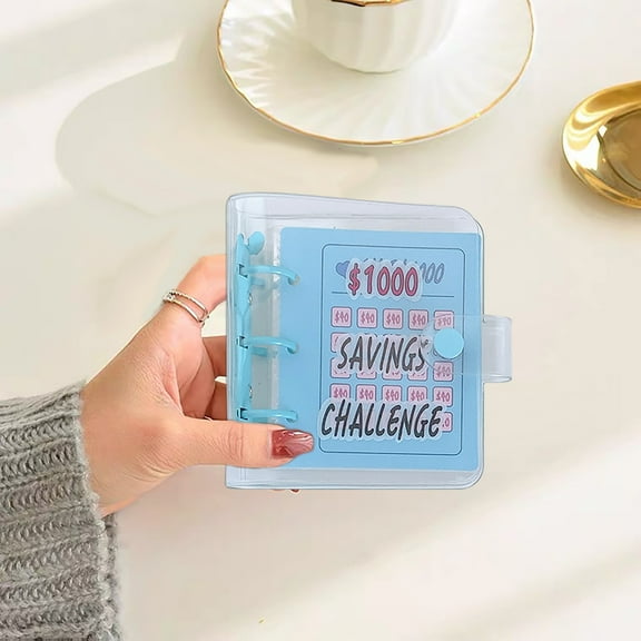 XIAOLE 1000 Pages Money Saving Challenge Binder, Envelope Savings Binder, Portable Mini Savings Book, Reusable Three-Hole Iron Clip Storage Album Pvc Loose-Leaf Book Small Card Book， Blue