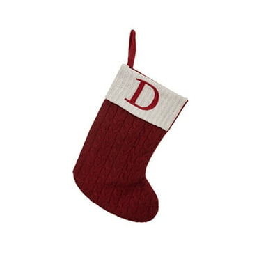 XIAOLE 12 Inches Christmas Stockings, Initial Letter Embroidered Knit Red White Christmas Stocking, Letter Monogram Hanging Xmas Stockings For Family Christmas Tree Fireplace Decoration
