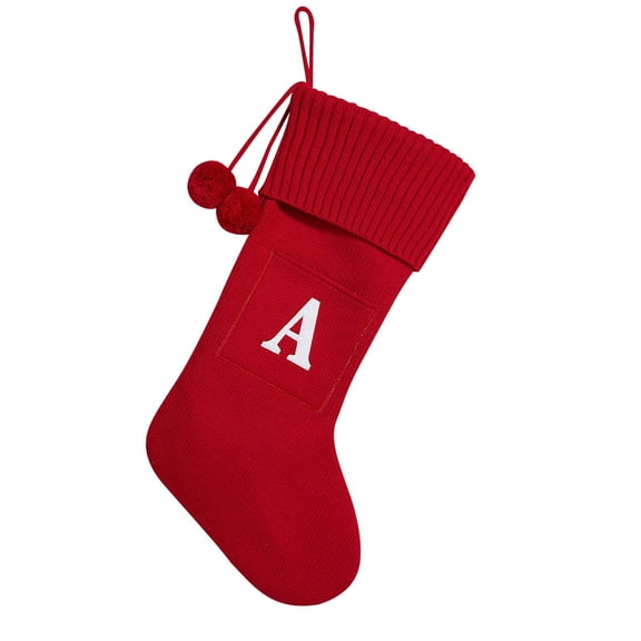 XIAOLE 17in Initial Monogram Christmas Stocking, Personalized Knitted Christmas Decorations Red and White Stocking, Letter Stockings for Family Holiday and Xmas Tree Fireplace Decor