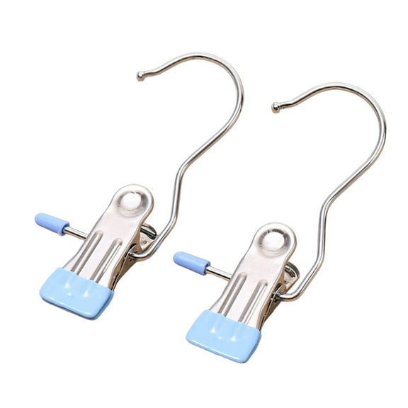 XIAOLE 2 Pack Hanging Clips Hook Clothes Pins For Laundry, Hanger Clips Towel Clips Boot Organizer For Home And Travel, Clothespins Clip Hangers For Hats Socks Gloves, Blue