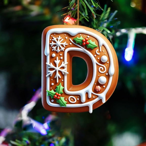 XIAOLE 26 Gingerbread Alphabet Ornaments For Christmas Tree Candy Snowflake Initial Letter Pendant, With Berries Pattern Mini Monogram Hanging Decorations For Party Gifts Diy Decor