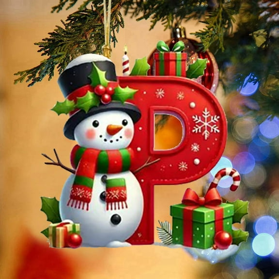 XIAOLE 26 Snowman Alphabet Ornaments For Christmas Tree Red Initial Letter Hanging Pendant With Green Hat Mini Monogram Hanging, Decorations For Christmas Tree Party Gifts Diy Decor