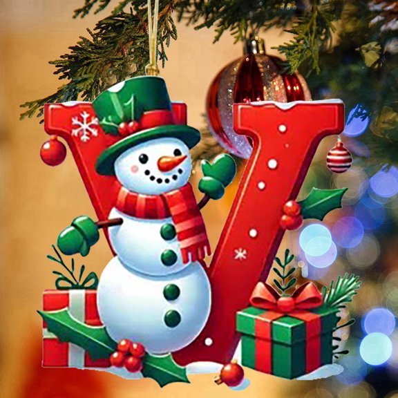 XIAOLE 26 Snowman Alphabet Ornaments For Christmas Tree Red Initial Letter Hanging Pendant With Green Hat Mini Monogram Hanging, Decorations For Christmas Tree Party Gifts Diy Decor