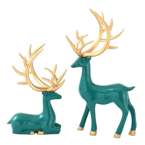 XIAOLE 2pcs 3d Geometric Elk Resin Statue, Seated And Standing Elegant Lucky Couple Deer, Simple Style Ideas, For Living Room, Wine Cabinet, Display Stand, Bedroom, Office Desktop