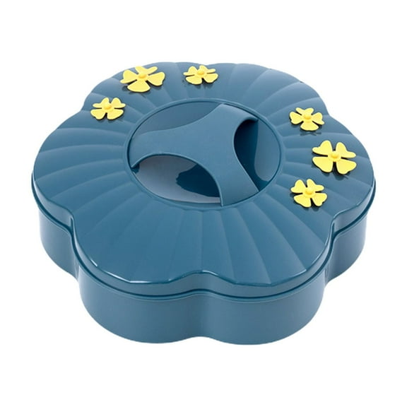 XIAOLE 360 Degree Rotating Fruit And Vegetable Tray, Nesting Vegetable Platter With Colander, Plastic 7 Compartment Divider Storage Containers For Parties, Appetizers, Blue