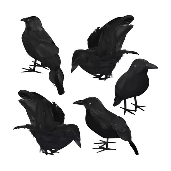 XIAOLE 5 Piece Set Halloween Decorations, Raven Halloween Decor Assorted Size Fake Crow Black Bird Prop, Artificial Flying Ravens Diy Decor, Halloween Garden Courtyard Decoration