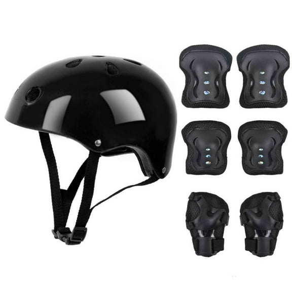XIAOLE 7pcs Set Adjustable Helmet With Elbow Wrist Knee Pads Protective Gear, Children Helmet Knee Elbow Pad, Cycling Skateboard, Skate Accessories For 3-8 Years Old Boys Girls, Black