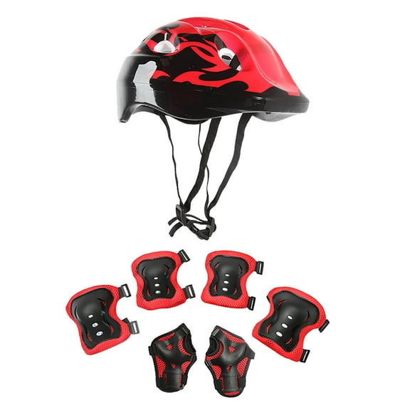 XIAOLE 7pcs Set Adjustable Helmet With Elbow Wrist Knee Pads Protective Gear, Children Helmet Knee Elbow Pad, Cycling Skateboard, Skate Accessories For 3-8 Years Old Boys Girls, Red