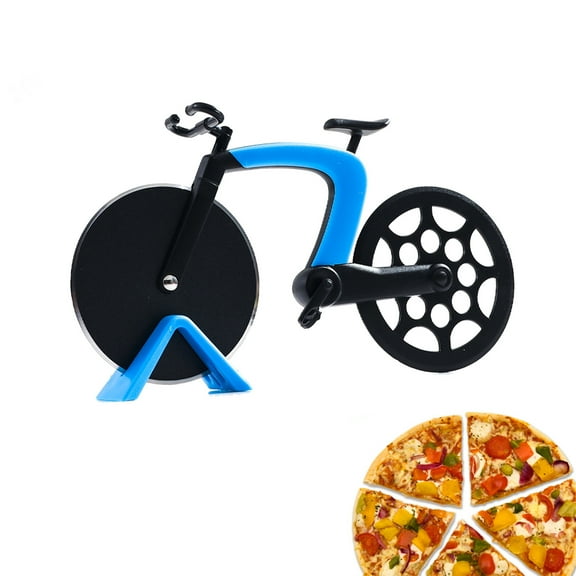 XIAOLE Bicycle Pizza Cutter Wheel with Holder, Robust Bicycle Shape 2.4” Stainless Steel Pizza Knife, Frosted Surface Non-Stick & Sharp Blades, Pizza Slicer Funny Kitchen Gadget (Blue)