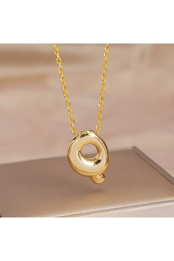 XIAOLE Bubble Letter Necklace Gold, Gold Balloon Initial Letter Necklace for Women, Gold Plated Dainty Personalized Puffy Chunky Gold Necklaces,Valentine's Day Gifts For Mom wife Necklace