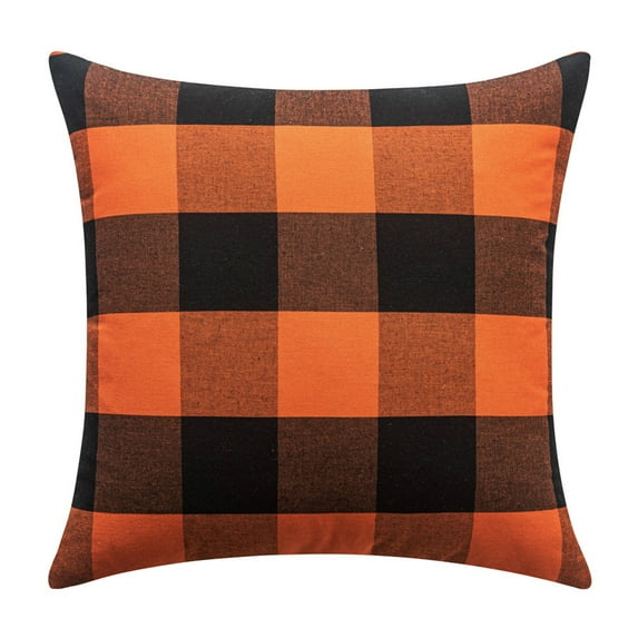 XIAOLE Buffalo Check Plaid Pillow Covers, Farmhouse Rustic Pillow Cases, Cotton Linen Throw Pillow Covers Cushion Case for Home Decor Car Bed Sofa Couch (17.7" x 17.7", Orange & Black)