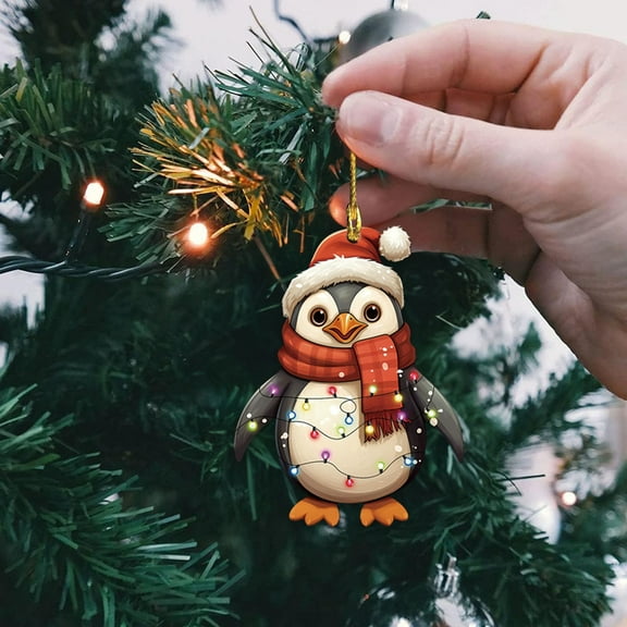XIAOLE Christmas Hanging Decorations, Christmas Red Hat Penguin Acrylic Keychain Car Rearview Mirror Accessories Backpack Pendant Versatile Christmas Hanging Decorations