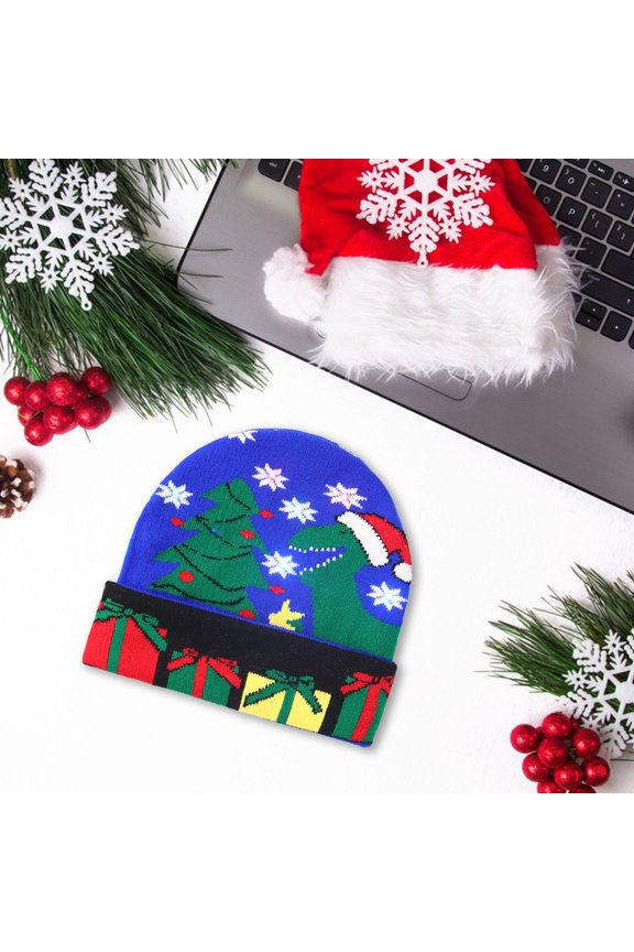 XIAOLE Christmas Hat, Christmas Lantern Flip Up Knitted Hat, Colorful Flashing Cap Winter Snow Hat, Winter Fashion Trend Warm Christmas Party Christmas Hat Essential For Festivals, Blue