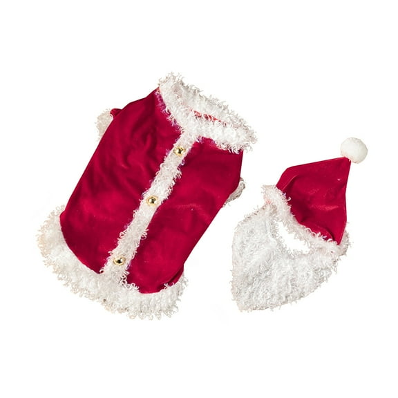 XIAOLE Christmas Sequin Dog Costumes and Hat Set,Father Christmas Dress Up Funny Style Puppy Clothes, Pet Party Dress Up Christmas Party Dog Cat Costumes, Funny Puppy Xmas Party Cosplay XL