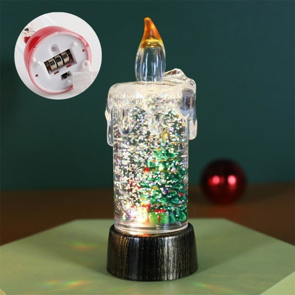 XIAOLE Christmas Snow Globe Candle, Battery Operated Lighted Flameless Candles Light Swirling Water Glittering Spinning Candles, Christmas Snowman Night Light For Home Decoration