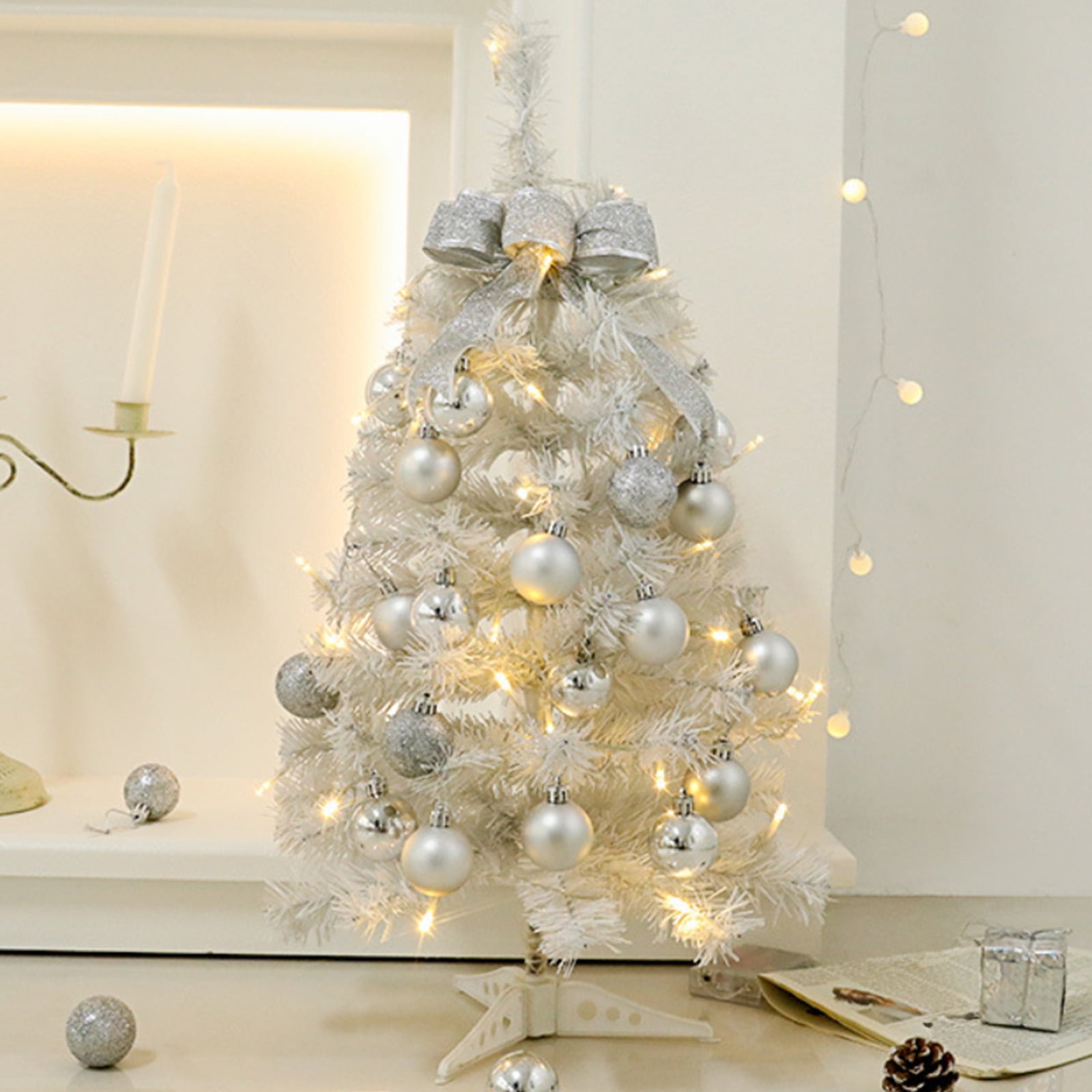 XIAOLE Christmas Tree 18 Inch Small White Christmas Tree With Lights Pre-Lit Tabletop Artificial Christmastree Indoor Christmas Decorations Outdoor Diy Xmas Home Party Wedding Decor