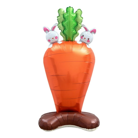 XIAOLE Easter Balloons Large Size Bunny Rabbit Carrot Shaped Foil Balloons With Base Standing For Happy Easter Birthday Party Spring Baby Shower Animal Themed Party Decorations