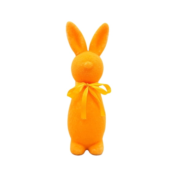 XIAOLE Easter Decorations Orange Flocked Bunny With Bow Shiny Easter Bunny Spring Table Centerpieces Indoor Decor Bunnies Decoration For Home & Party