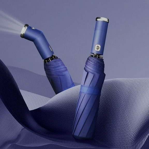 XIAOLE Fully Automatic Rotatable Led Flashlight Umbrella,Foldable Black Glue Sunscreen Umbrella,Automatic Opening And Closing,Protection And Sun Protection,Dark Blue