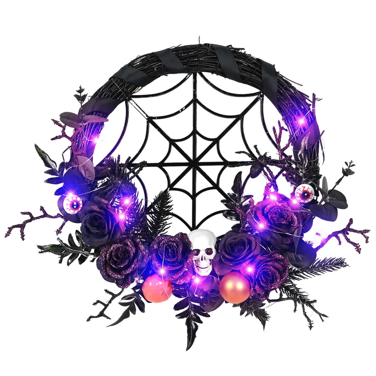 SDJMA Halloween Wreath Front Door Decoration, 18'' Artificial Skull ...