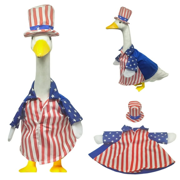 XIAOLE Independence Day Porch Goose Outfits Patriotic 4th Of July Decor Red White And Blue Goose Costume Fits Large 23'' Cement For Outdoor Patriotic Festival Garden Yard Statue Pathway Decorations