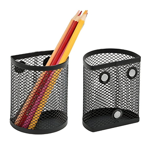 XIAOLE Magnetic Pencil Holder, Mesh Stainless Steel Pen Basket, Extra Strong Magnets Mesh Marker Holder Perfect for Whiteboard, Refrigerator and Locker Accessories (Black)