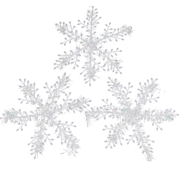 XIAOLE Plastic Snowflake Ornaments, 2pcs White Snowflake Ornaments Glitter Snowflake Ornaments For Christmas Tree Window Ceiling Home Decoration, 12”, Holiday Party Home Decoration