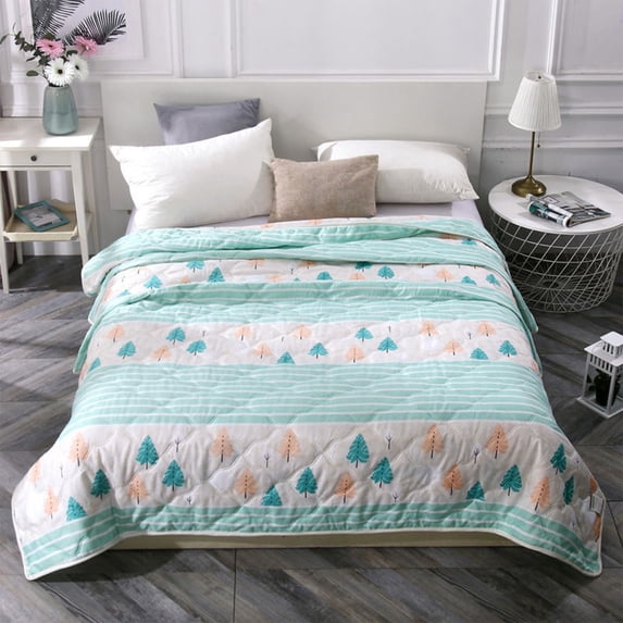XIAOLE Printing Cotton Reversible Quilt, Breathable Summer Air Conditioning Quilt,Bed Blanket Twin Cotton Nap Quilt,Leisure Travel Blanket,Air Conditioning Cover Blanket,70.87x78.74in